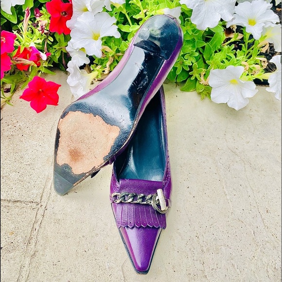 Stuart Weitzman Purple Leather Chain Shoes 6 - Picture 11 of 14